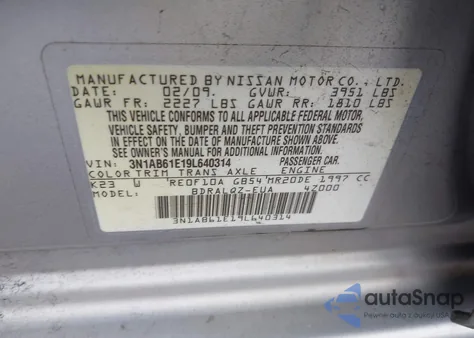 2009 Nissan Sentra 2.0 из США, поврежденный, VIN 3N1AB61E19L640314